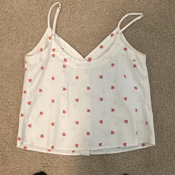 Abercrombie & Fitch Button Down Linen Sleeveless Crop Top Flower Detail Small - Picture 2 of 8